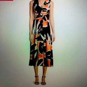 Donna Karan NY Tie Waist MIDI Print Shirt Dress